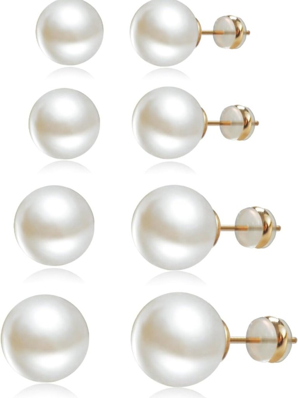 4 Pairs Sterling Silver Pearl Stud Earrings Set - Elegant & Versatile Jewelry